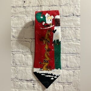 HALLMARK YULE TIE GREETINGS USA MADE SANTA AND REINDEER CHRISTMAS NECK TIE